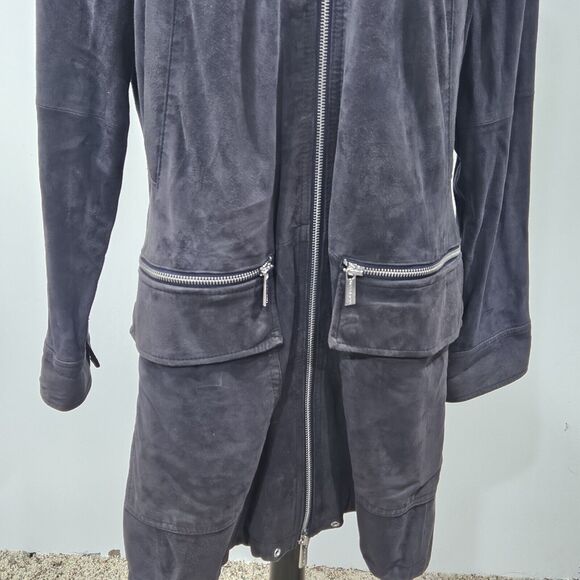 Michael Kors Black Suede Leather Lagenlook Grunge Full Zip Hooded Jacket Medium - Picture 5 of 14